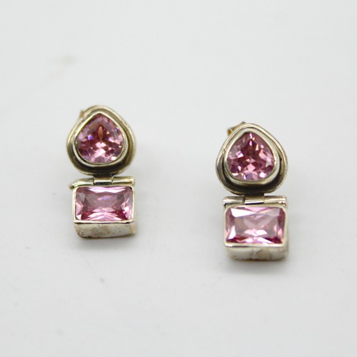 Silver Plated handcrafted Pink Stone Studs Earrings | Pink Studs Earrings